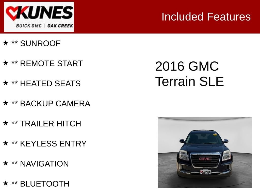 Used 2016 GMC Terrain SLE-2 with VIN 2GKFLTE30G6131263 for sale in Oak Creek, WI