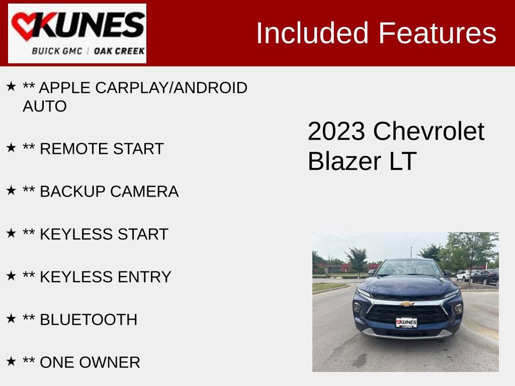 Used 2023 Chevrolet Blazer 2LT with VIN 3GNKBHR43PS148399 for sale in Oak Creek, WI