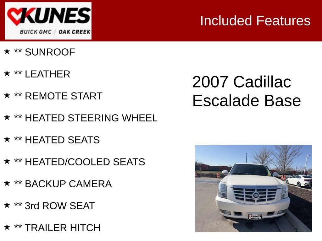 Used 2007 Cadillac Escalade Base with VIN 1GYFK63837R136146 for sale in Oak Creek, WI