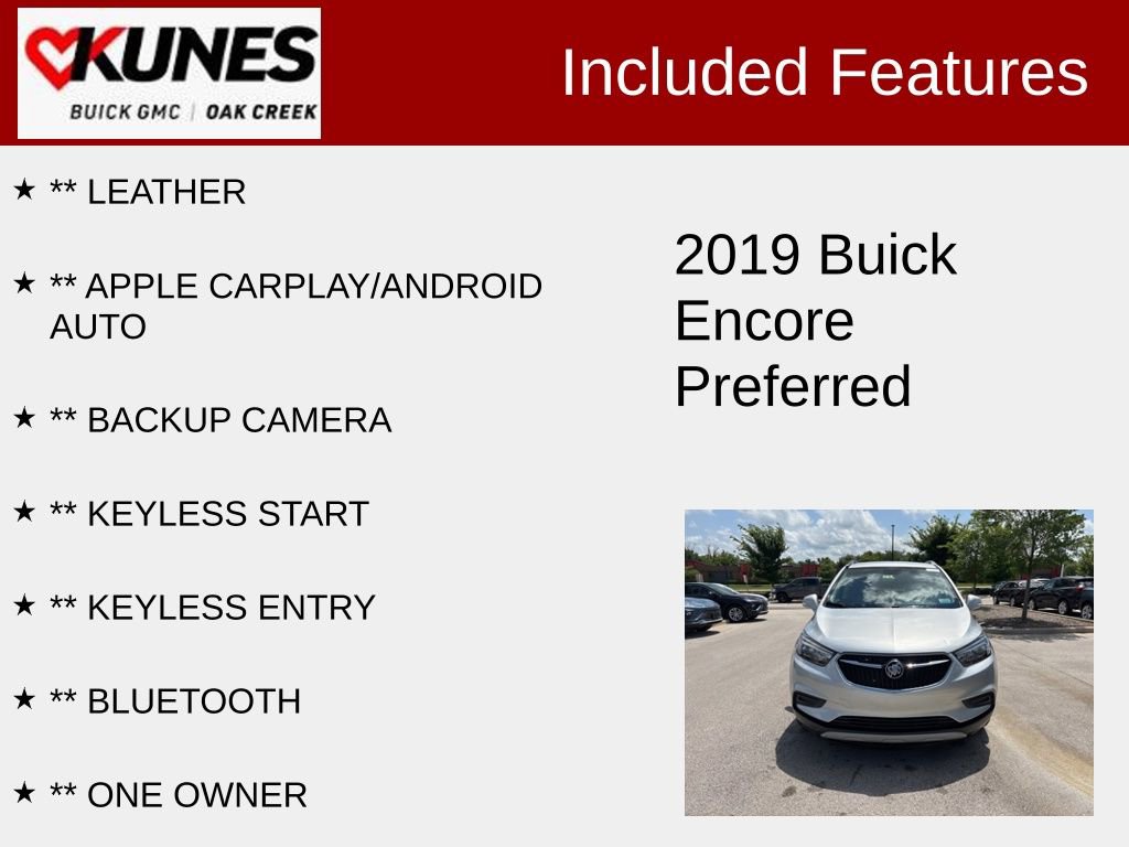 Used 2019 Buick Encore Preferred with VIN KL4CJASB1KB954286 for sale in Oak Creek, WI