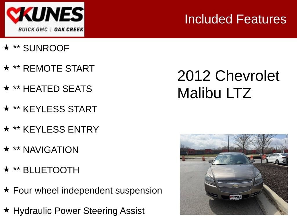 Used 2012 Chevrolet Malibu 2LZ with VIN 1G1ZG5E72CF179464 for sale in Oak Creek, WI