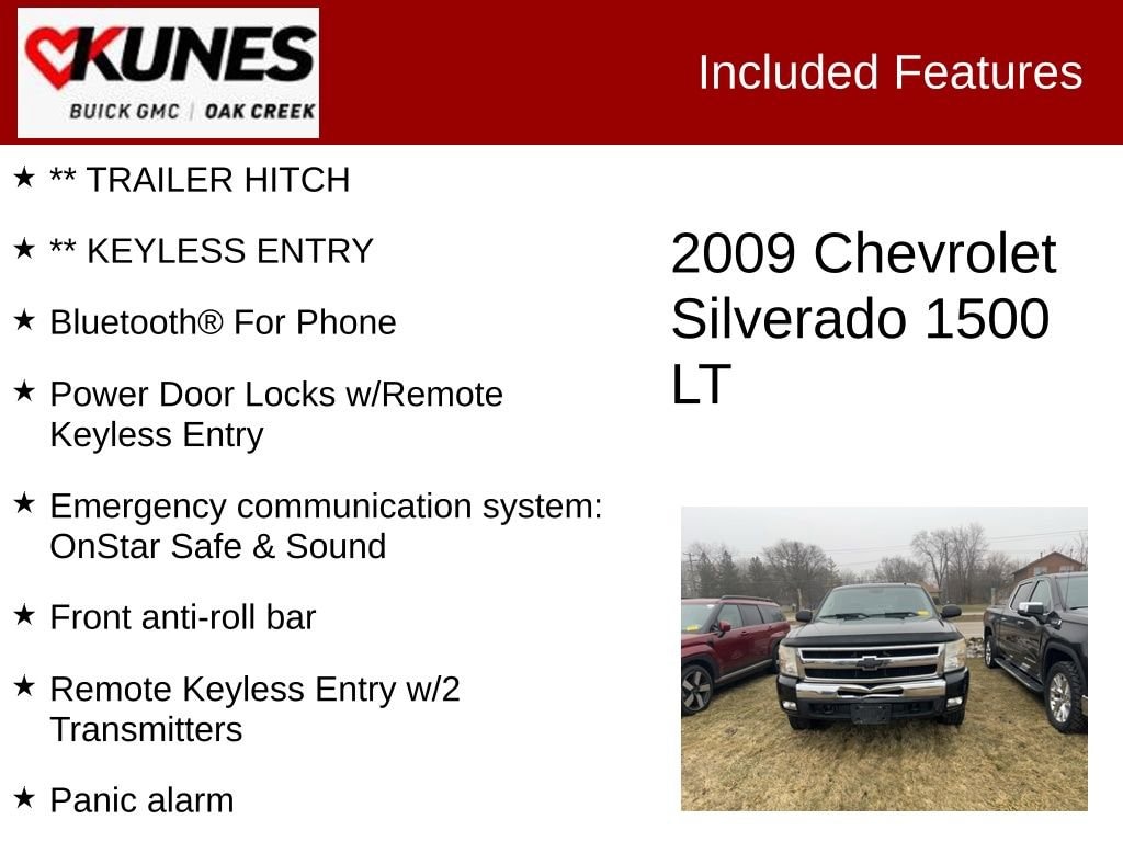Used 2009 Chevrolet Silverado 1500 1LT with VIN 3GCEK23329G125852 for sale in Oak Creek, WI