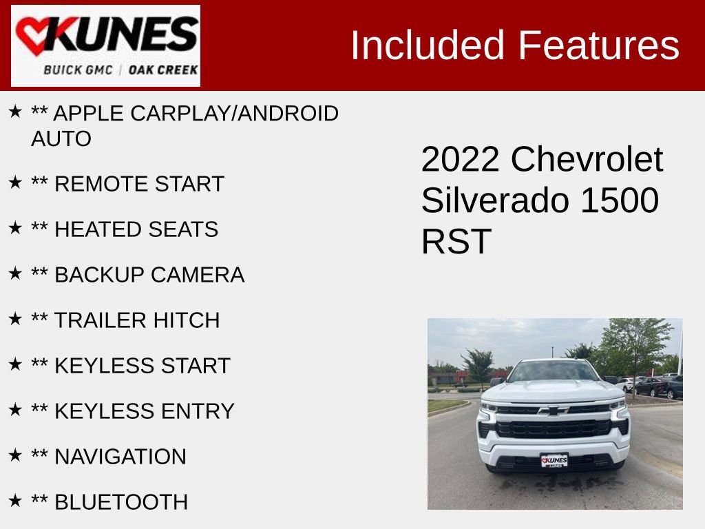 Used 2022 Chevrolet Silverado 1500 RST with VIN 2GCUDEEDXN1500032 for sale in Oak Creek, WI