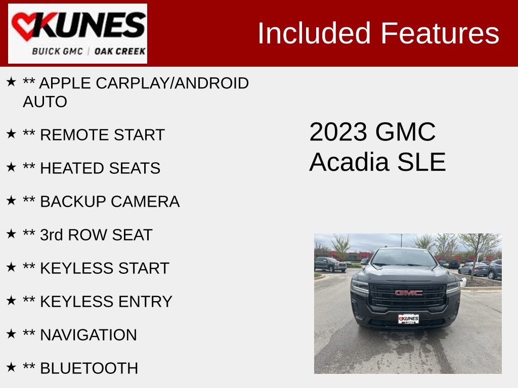 Used 2023 GMC Acadia SLE with VIN 1GKKNRL45PZ253855 for sale in Oak Creek, WI