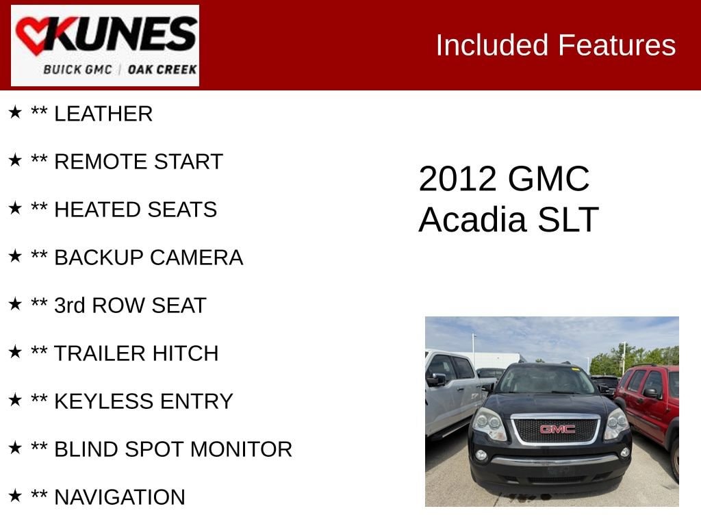 Used 2012 GMC Acadia SLT1 with VIN 1GKKVRED8CJ414902 for sale in Oak Creek, WI