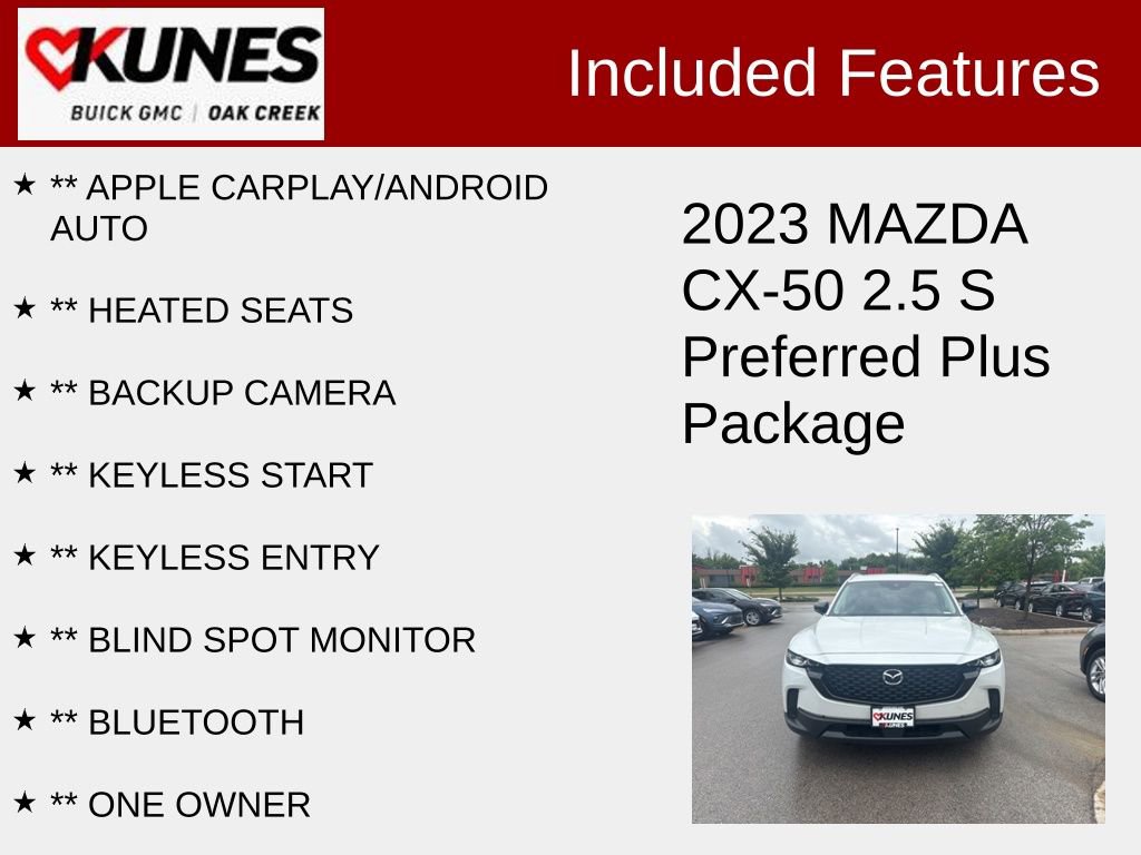 Used 2023 Mazda CX-50 S PREFERRED PLUS with VIN 7MMVABCM3PN137430 for sale in Oak Creek, WI