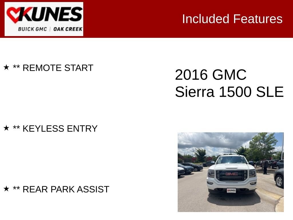Used 2016 GMC Sierra 1500 SLE with VIN 3GTU2MEC7GG127212 for sale in Oak Creek, WI
