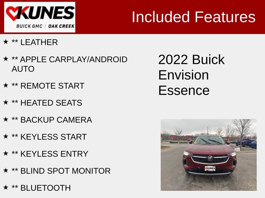 Used 2022 Buick Envision Essence with VIN LRBFZNR49ND033242 for sale in Oak Creek, WI
