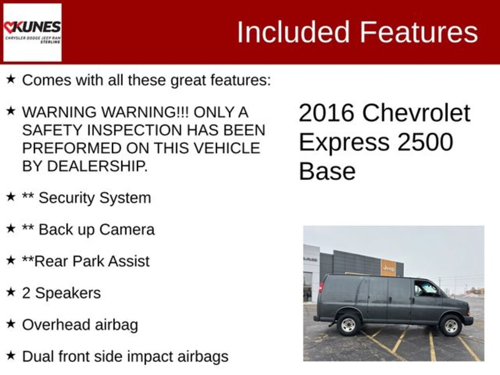 Used 2016 Chevrolet Express 2500 Work Van Cargo Cargo Van