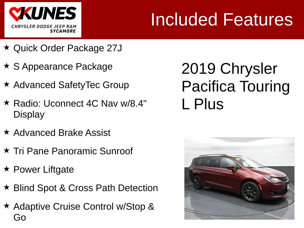 Used 2019 Chrysler Pacifica Touring L Plus with VIN 2C4RC1EG1KR526401 for sale in Beloit, WI