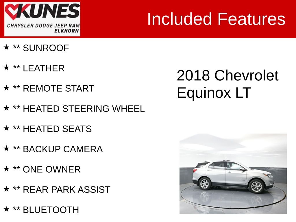 Used 2018 Chevrolet Equinox LT with VIN 2GNAXKEX4J6162456 for sale in Elkhorn, WI