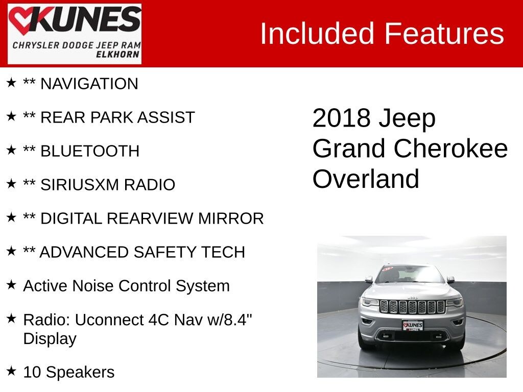 Used 2018 Jeep Grand Cherokee Overland 4x4 SUV