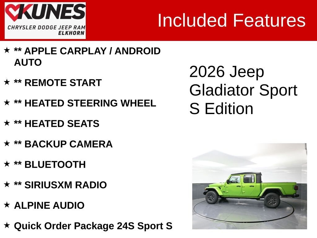 New 2026 Jeep Gladiator Sport S Pickup