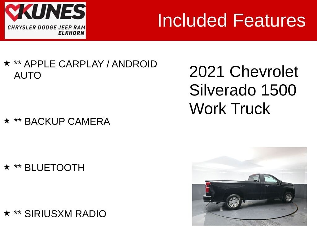 Used 2021 Chevrolet Silverado 1500 Work Truck Truck Regular Cab