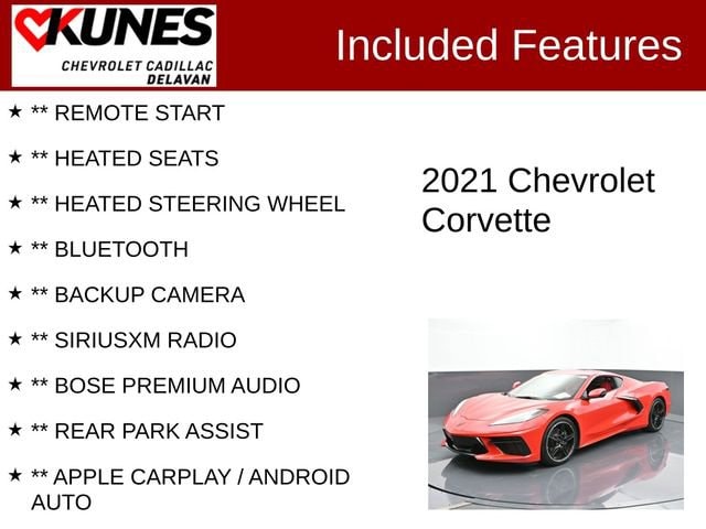 Used 2021 Chevrolet Corvette 2LT with VIN 1G1YB2D48M5119776 for sale in Delavan, WI