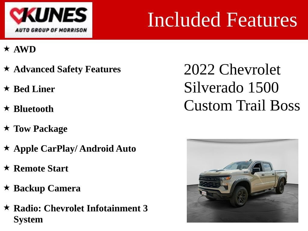Used 2022 Chevrolet Silverado 1500 Custom Trail Boss Truck