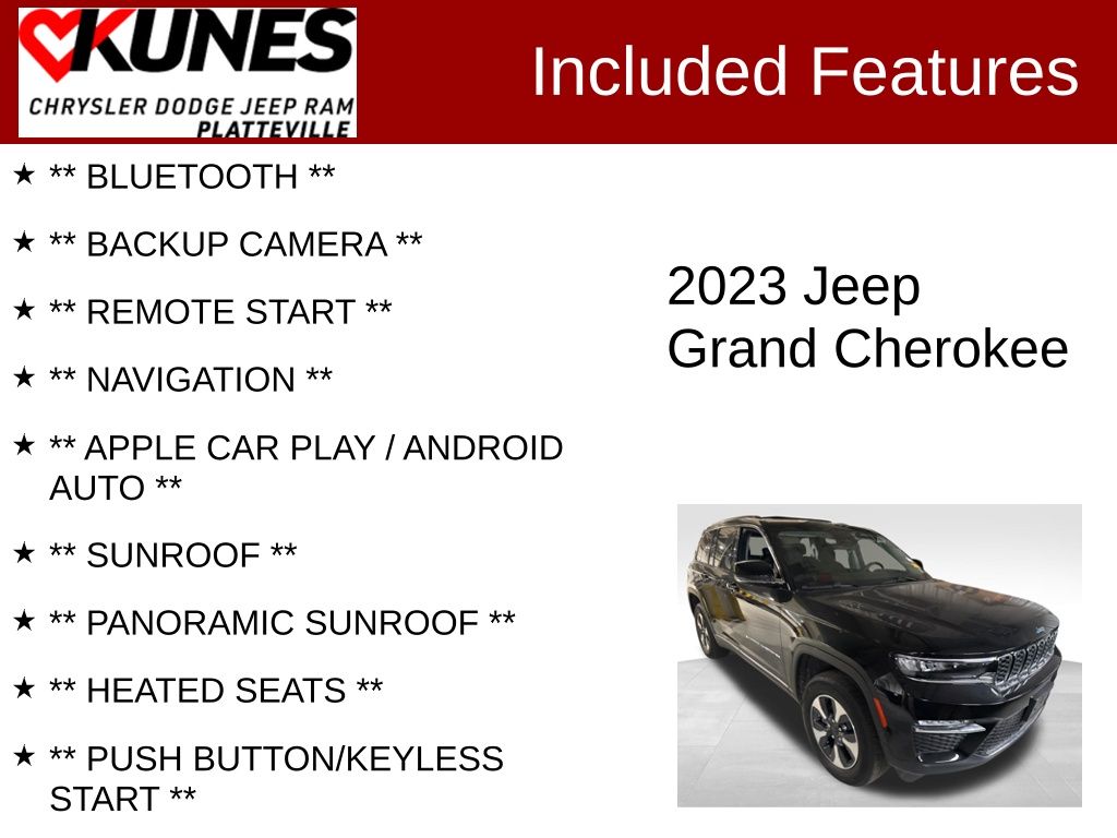 Used 2023 Jeep Grand Cherokee 4xe with VIN 1C4RJYB69P8776305 for sale in Platteville, WI