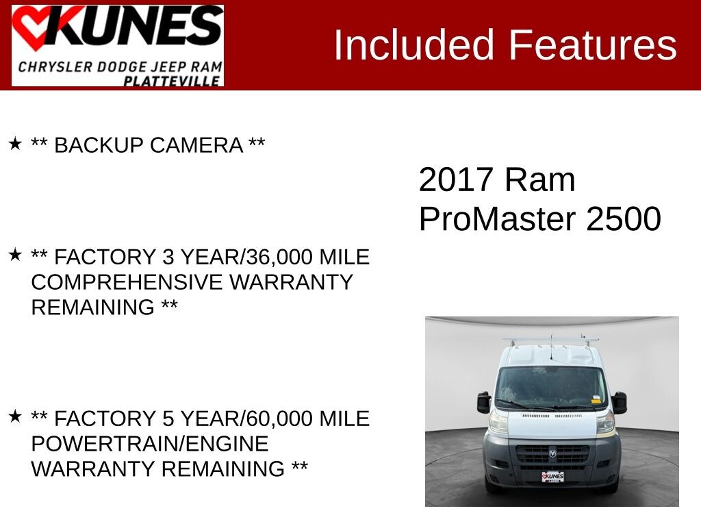 Used 2017 Ram Promaster 2500 High Roof Cargo Van