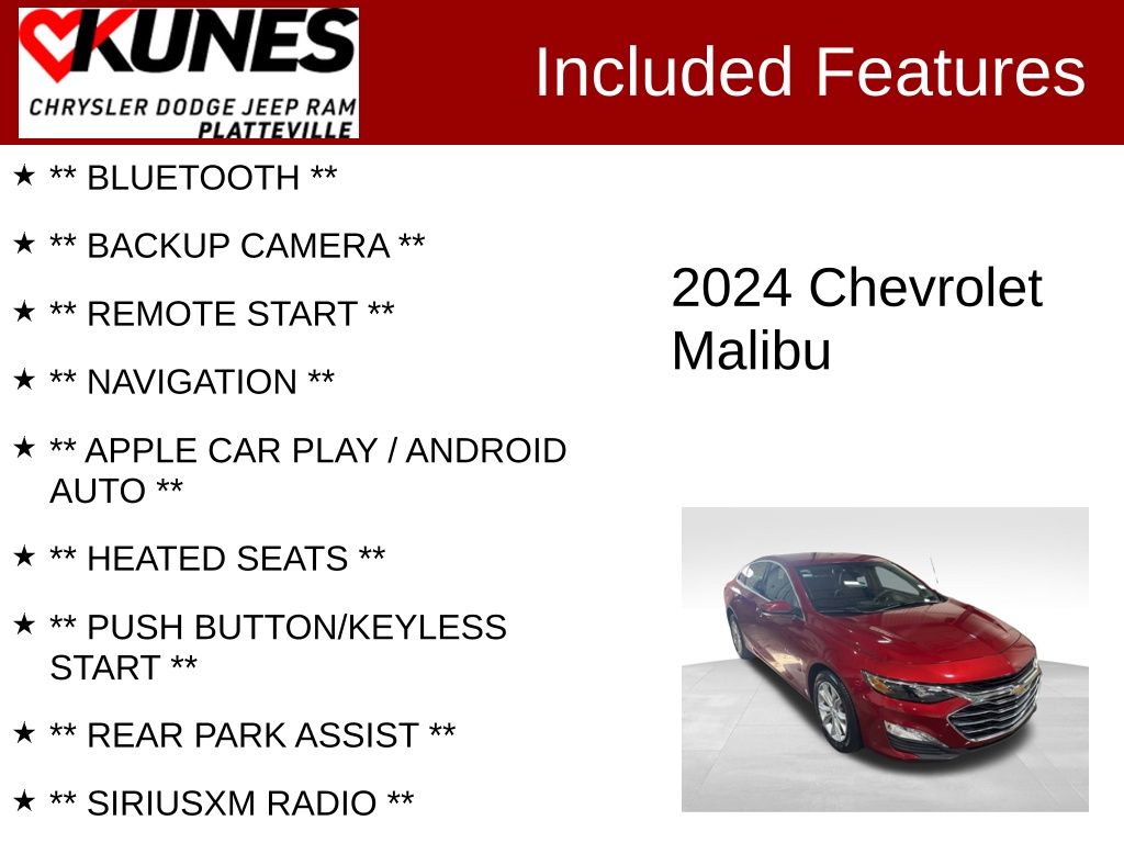 Used 2024 Chevrolet Malibu 1LT with VIN 1G1ZD5ST1RF177224 for sale in Platteville, WI