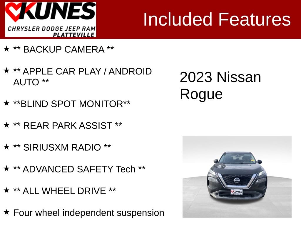 Certified 2023 Nissan Rogue S with VIN 5N1BT3AB3PC851652 for sale in Platteville, WI