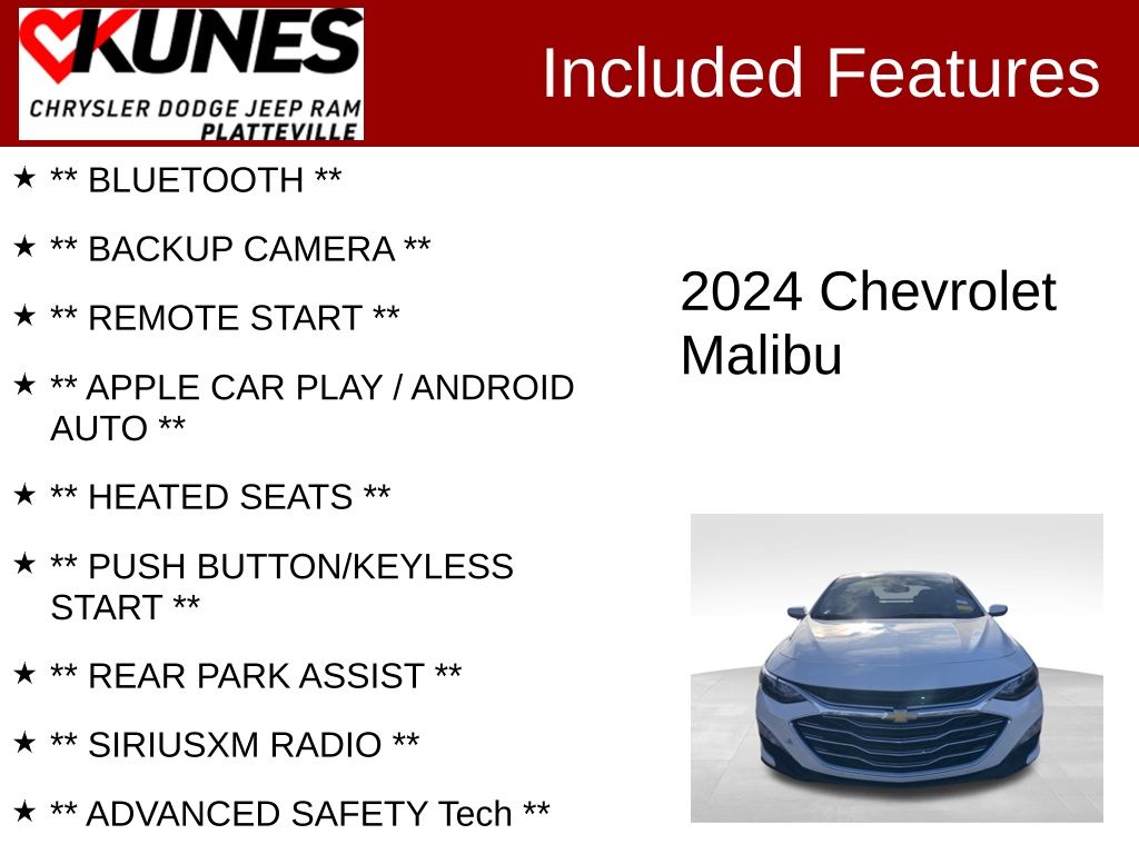 Used 2024 Chevrolet Malibu 1LT with VIN 1G1ZD5ST0RF140682 for sale in Platteville, WI