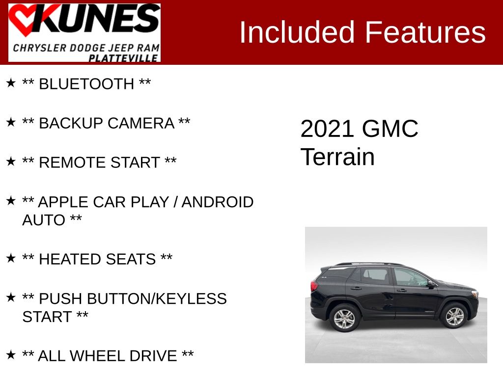 Used 2021 GMC Terrain SLE with VIN 3GKALTEV2ML358330 for sale in Platteville, WI