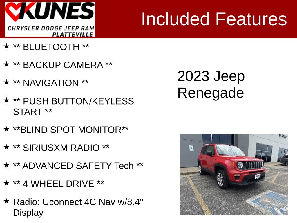 Used 2023 Jeep Renegade Latitude with VIN ZACNJDB13PPP68539 for sale in Platteville, WI