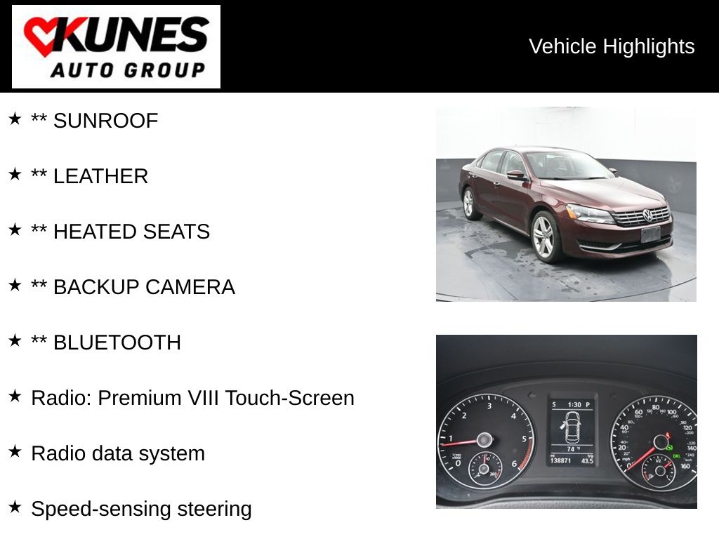 Used 2014 Volkswagen Passat SE with VIN 1VWBN7A37EC015190 for sale in Delavan, WI