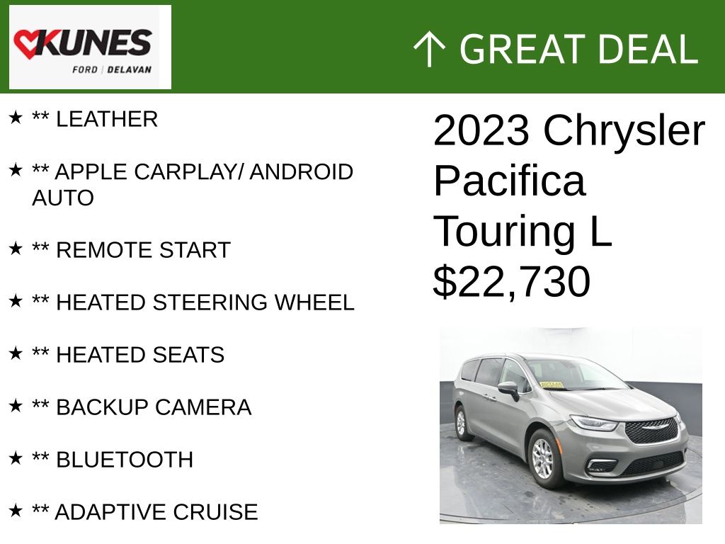 Certified 2023 Chrysler Pacifica Touring L with VIN 2C4RC1BG6PR549538 for sale in Delavan, WI