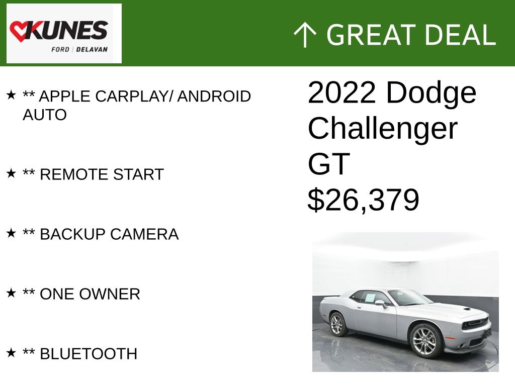 Certified 2022 Dodge Challenger GT with VIN 2C3CDZKG3NH205884 for sale in Delavan, WI