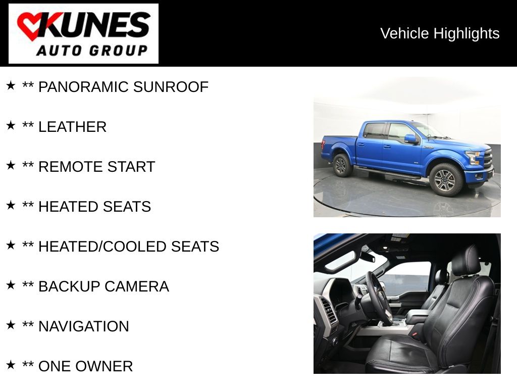 Used 2015 Ford F-150 Lariat with VIN 1FTEW1EP9FKD35237 for sale in Delavan, WI