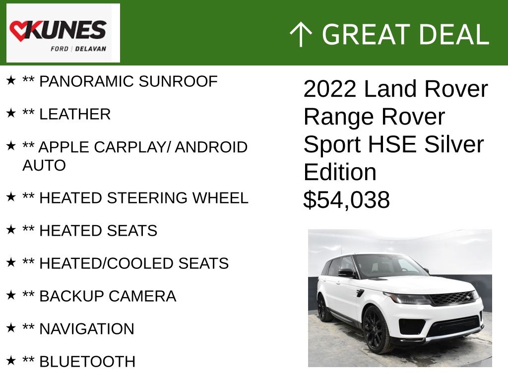 Certified 2022 Land Rover Range Rover Sport HSE Silver Edition with VIN SALWR2SU6NA236061 for sale in Delavan, WI