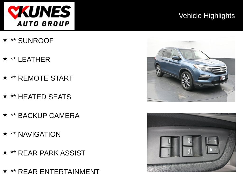Used 2016 Honda Pilot Touring with VIN 5FNYF6H98GB066931 for sale in Delavan, WI
