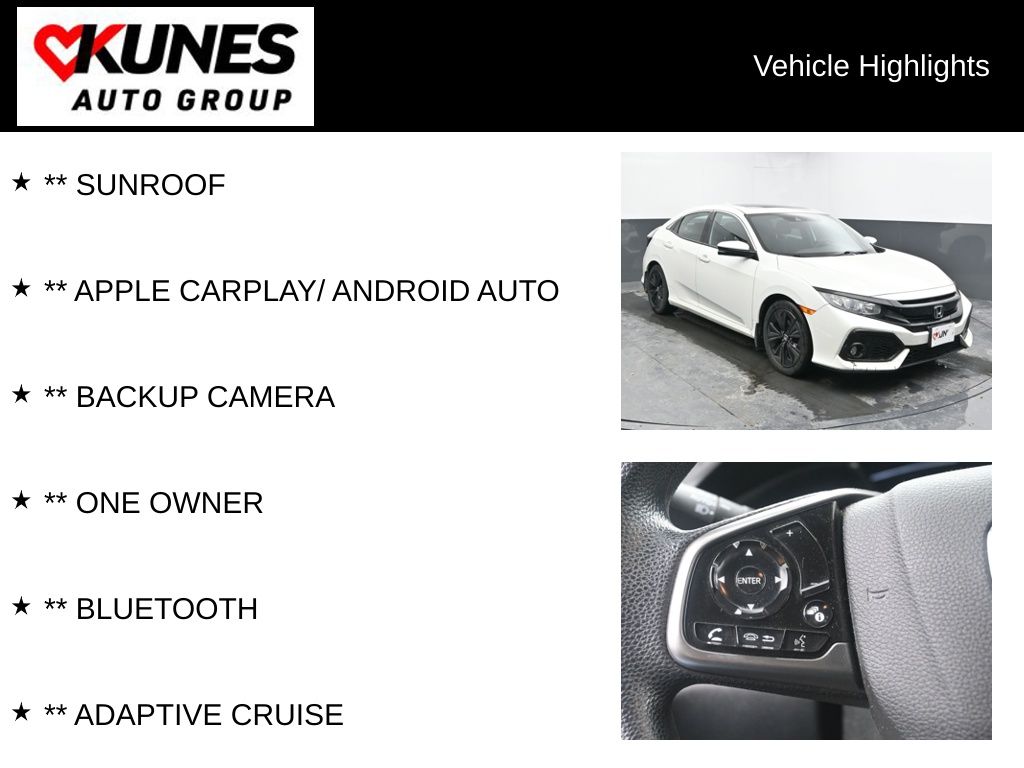 Used 2019 Honda Civic Hatchback EX with VIN SHHFK7H6XKU228242 for sale in Delavan, WI