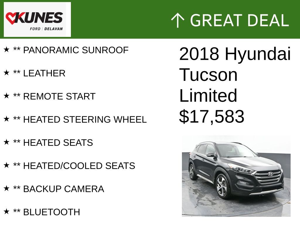 Certified 2018 Hyundai Tucson Limited with VIN KM8J33A21JU704968 for sale in Delavan, WI