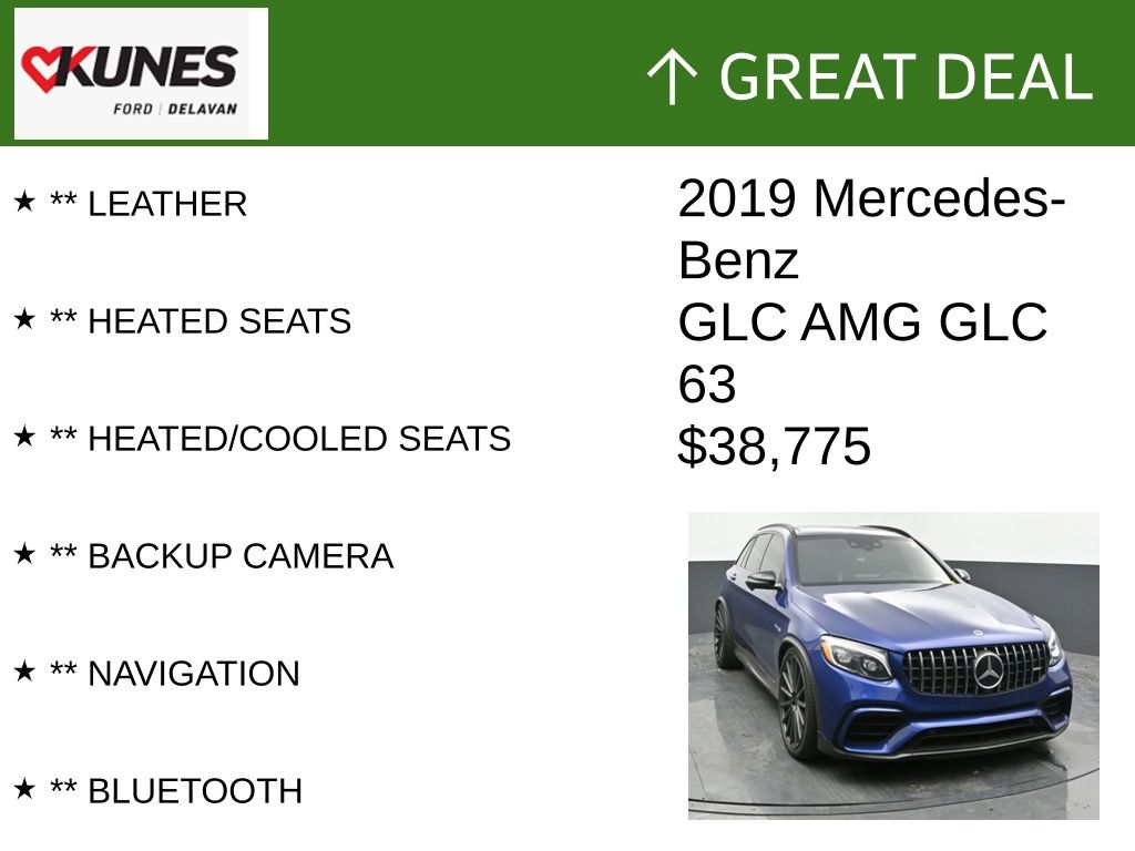 Used 2019 Mercedes-Benz GLC AMG GLC63 with VIN WDC0G8JBXKF528410 for sale in Delavan, WI