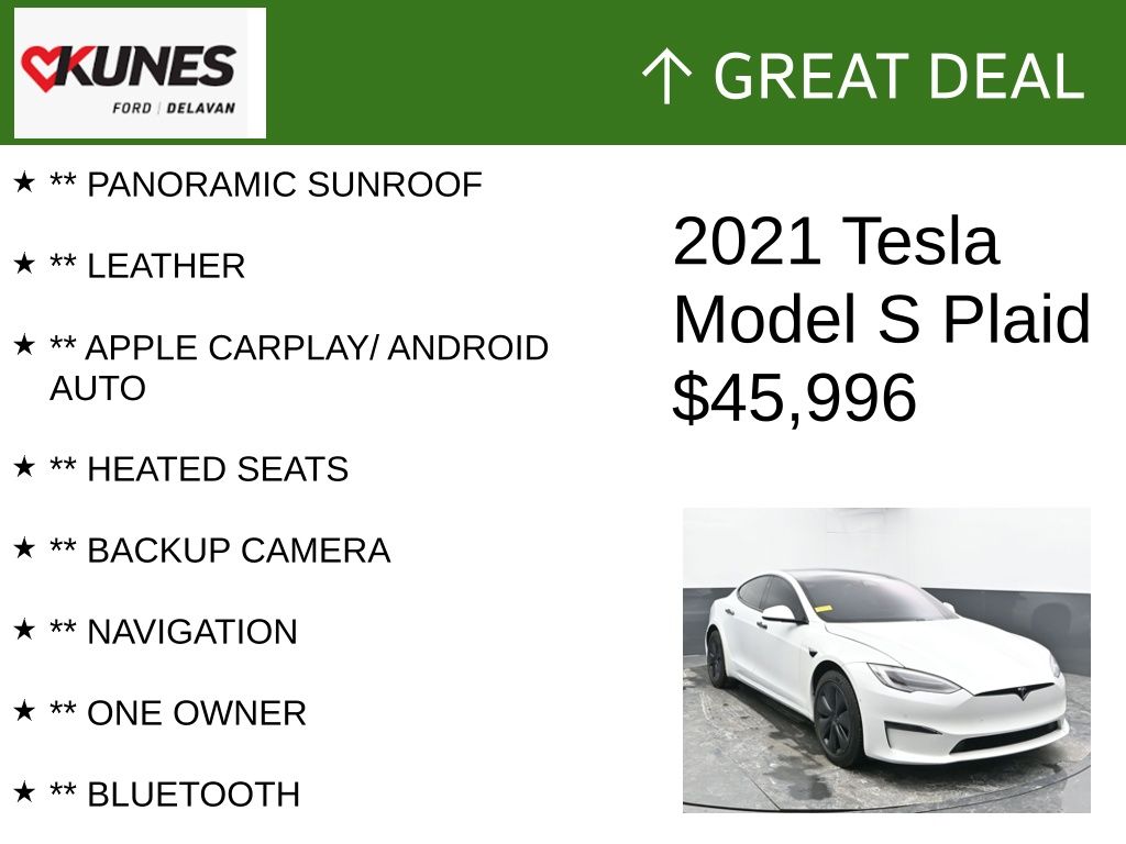 Certified 2021 Tesla Model S Plaid with VIN 5YJSA1E67MF438725 for sale in Delavan, WI