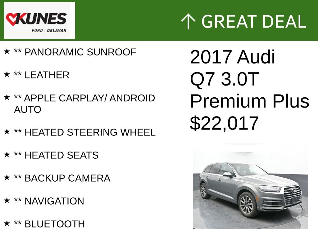 Certified 2017 Audi Q7 Premium Plus with VIN WA1LAAF75HD022112 for sale in Delavan, WI