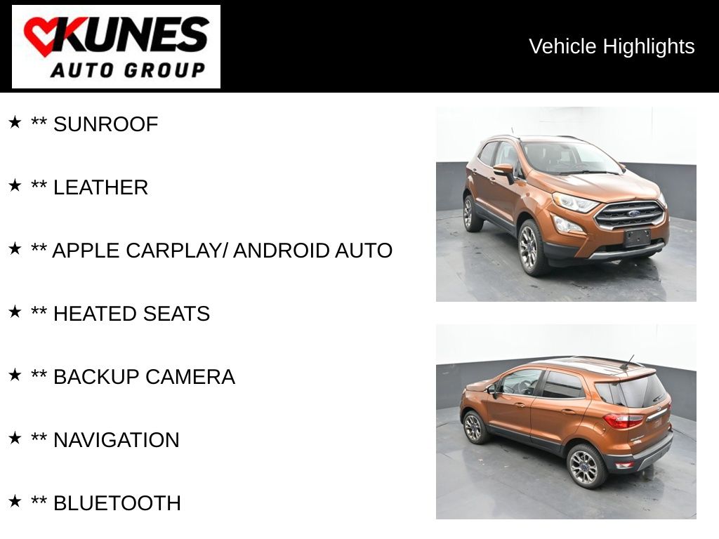 Used 2018 Ford Ecosport Titanium with VIN MAJ6P1WL8JC201552 for sale in Delavan, WI