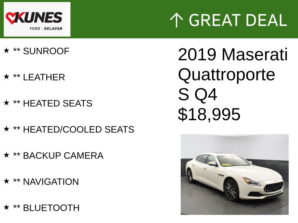Certified 2019 Maserati Quattroporte S with VIN ZAM56YRA8K1308587 for sale in Delavan, WI