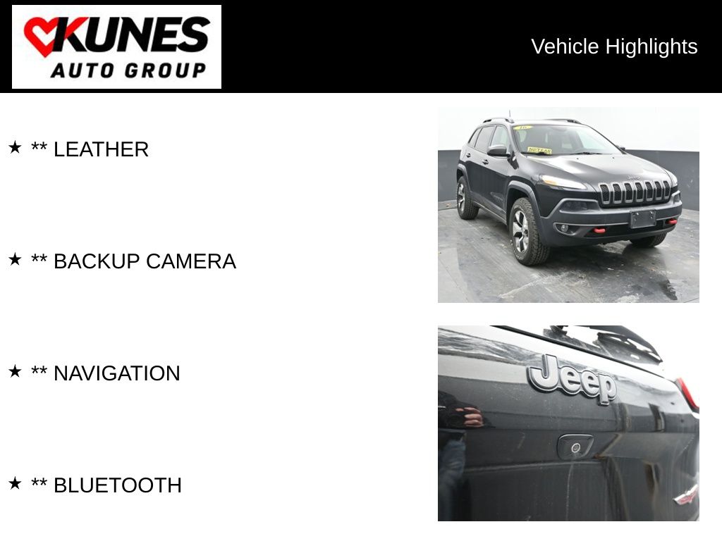 Used 2016 Jeep Cherokee Trailhawk with VIN 1C4PJMBS0GW198944 for sale in Delavan, WI