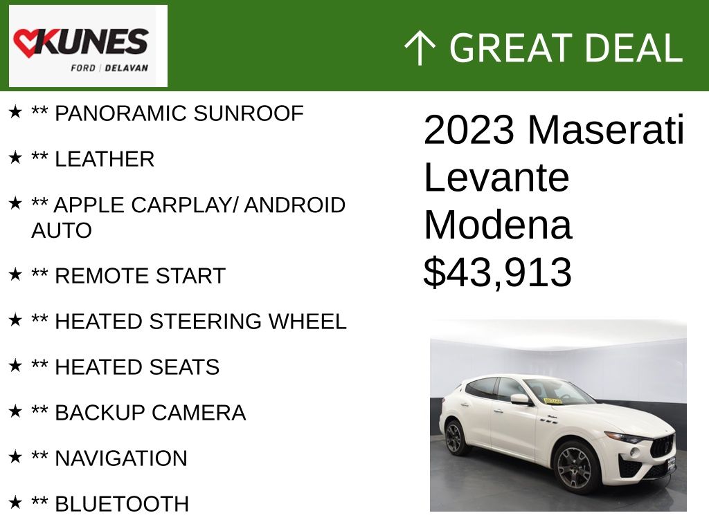 Certified 2023 Maserati Levante Modena with VIN ZN661YUM0PX414611 for sale in Delavan, WI