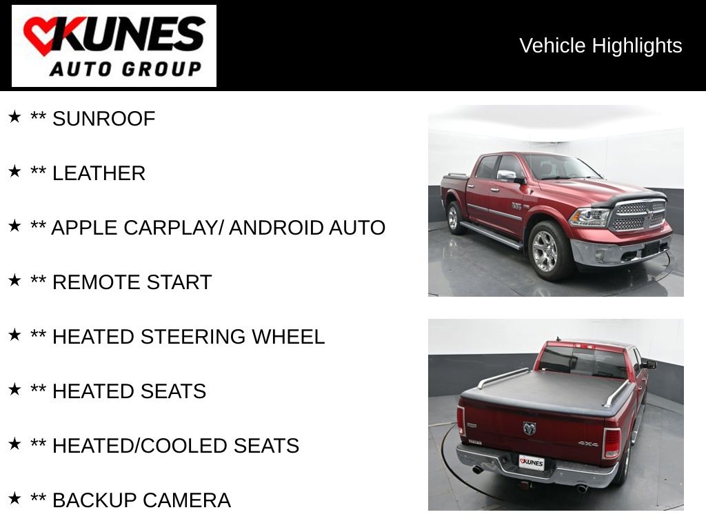Used 2015 RAM Ram 1500 Pickup Laramie with VIN 1C6RR7NT0FS684884 for sale in Delavan, WI