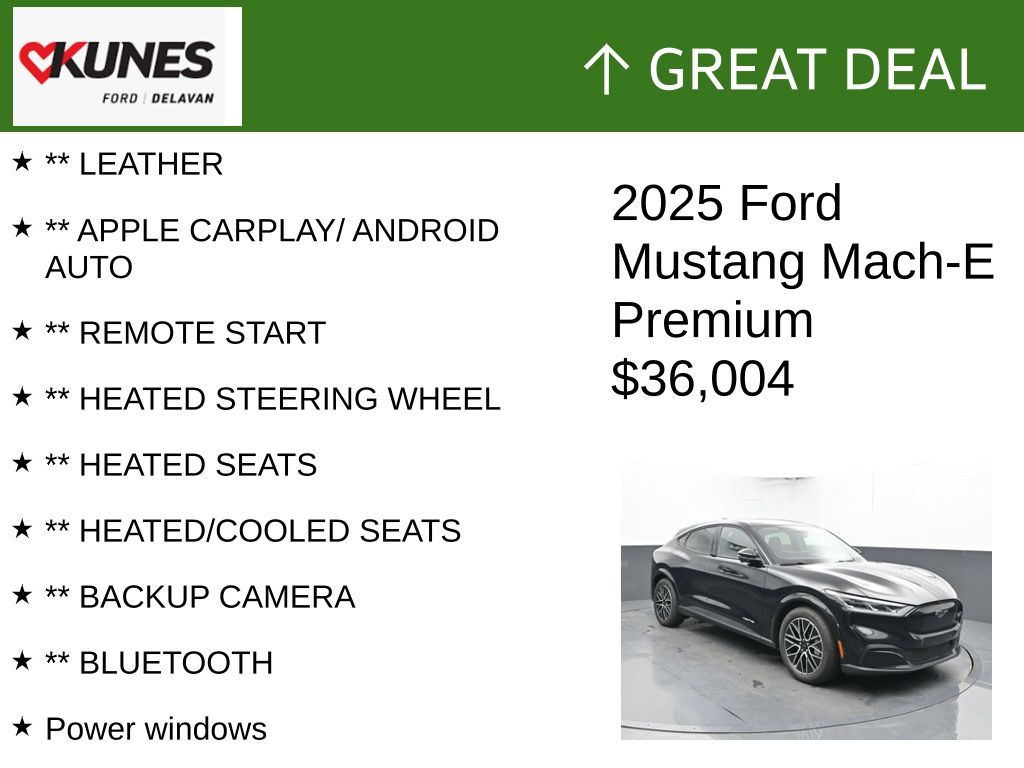 Certified 2025 Ford Mustang Mach-E Premium AWD with VIN 3FMTK3SU9SMA05430 for sale in Delavan, WI