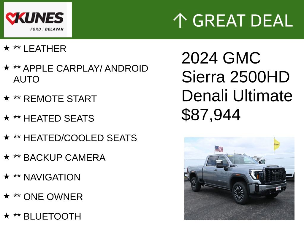 Certified 2024 GMC Sierra 2500HD Denali Ultimate with VIN 1GT49XEY4RF375169 for sale in Delavan, WI