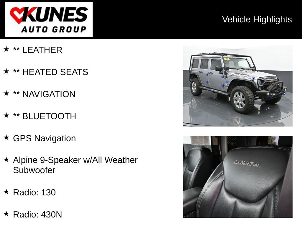 Used 2016 Jeep Wrangler JK Unlimited Sahara 4x4 SUV