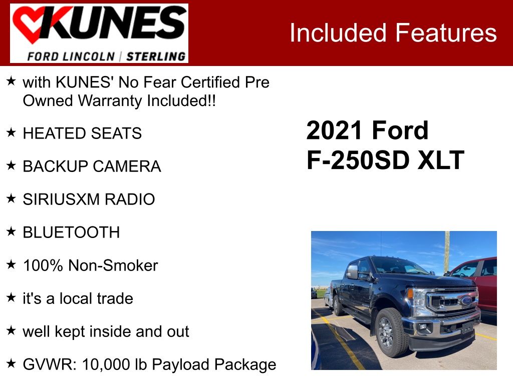 Certified 2021 Ford F-250 Super Duty XLT with VIN 1FT7W2BT9MED36402 for sale in Sterling, IL