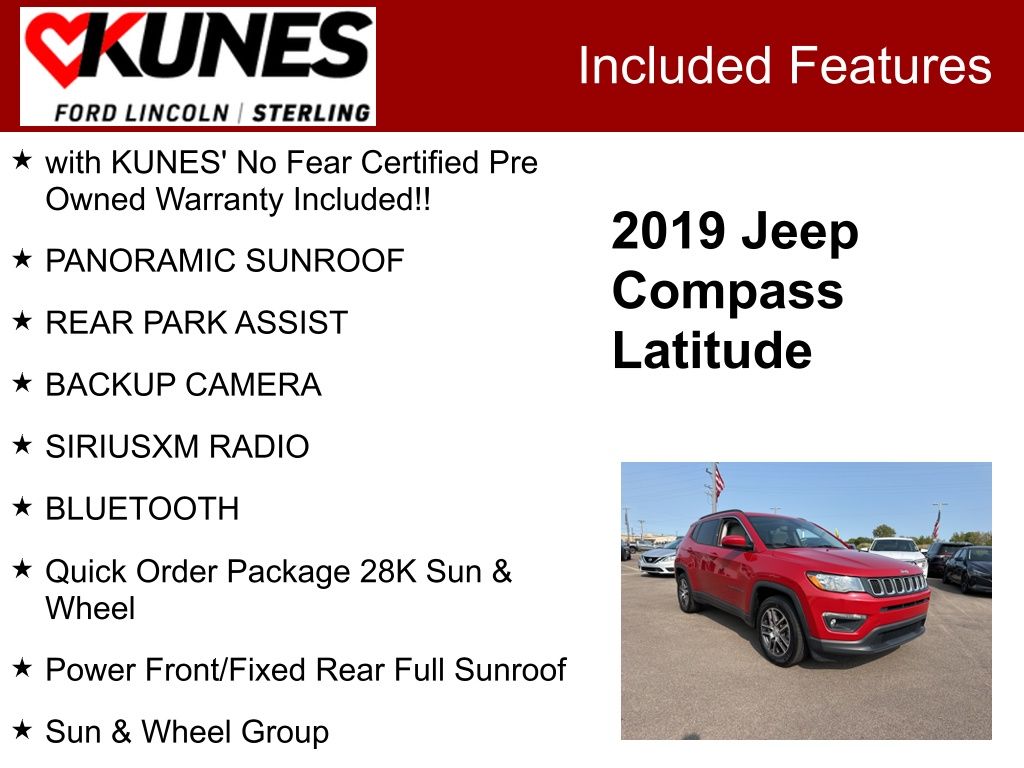 Used 2019 Jeep Compass Sun & Wheel with VIN 3C4NJCBB4KT623811 for sale in Sterling, IL