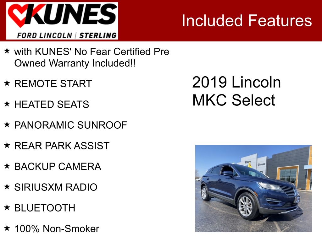 Used 2019 Lincoln MKC Select with VIN 5LMCJ2D92KUL44271 for sale in Sterling, IL