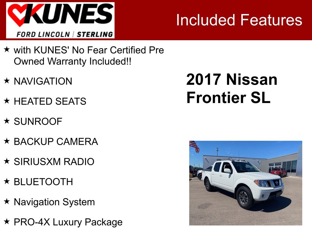 Used 2017 Nissan Frontier PRO-4X with VIN 1N6DD0EV7HN768211 for sale in Sterling, IL